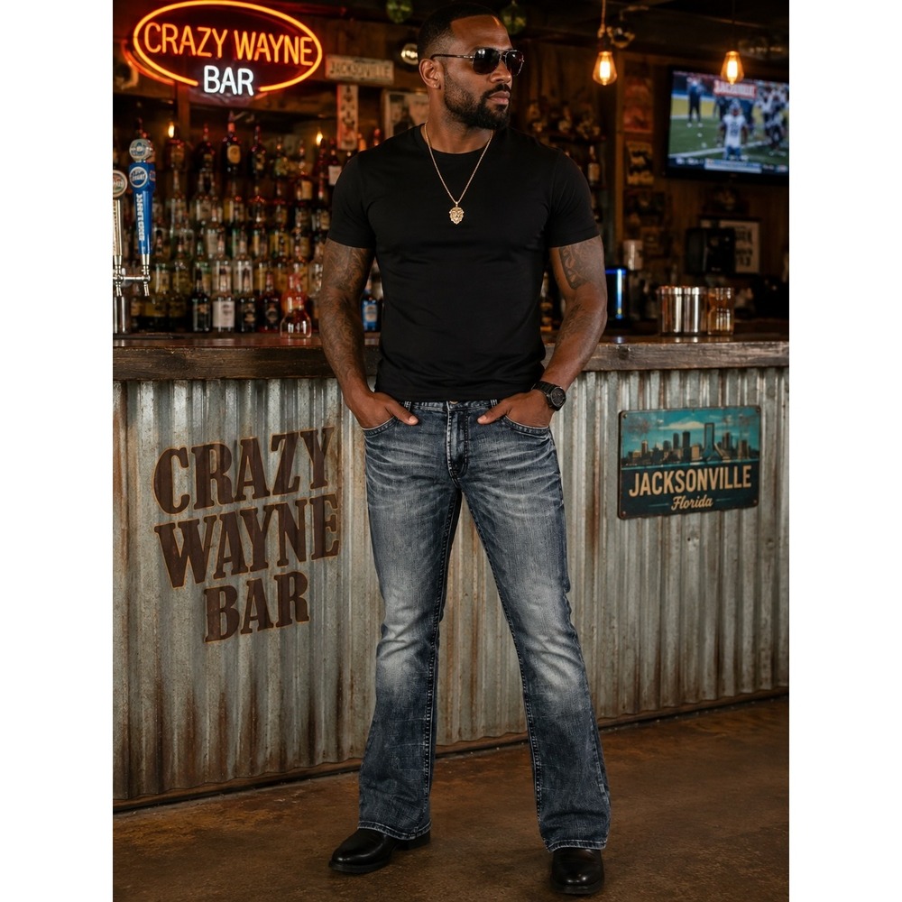 Salvage SLVG Mayhem Mens 34x30 Bootcut Jeans Buckle Y2K Embroidered Dark Wash